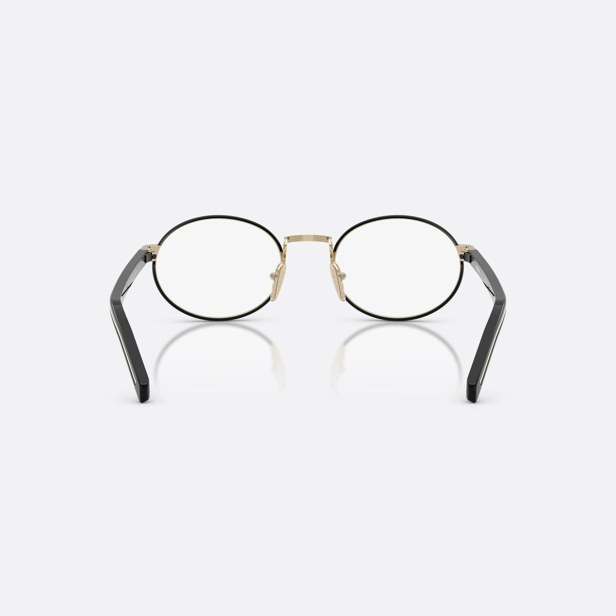 Rame ochelari de vedere Prada PR B55V AAV1O1, ovali auriu, pentru femei, punte metalică simplă, literele brandului pe brațe, vedere din spate