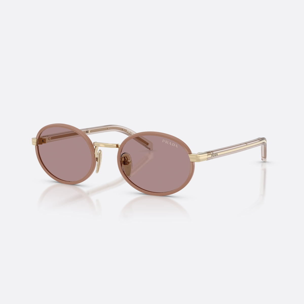 Prada PR B56S 24E20I sunglasses, brown oval frame for women, plain metal bridge, brand lettering on temples