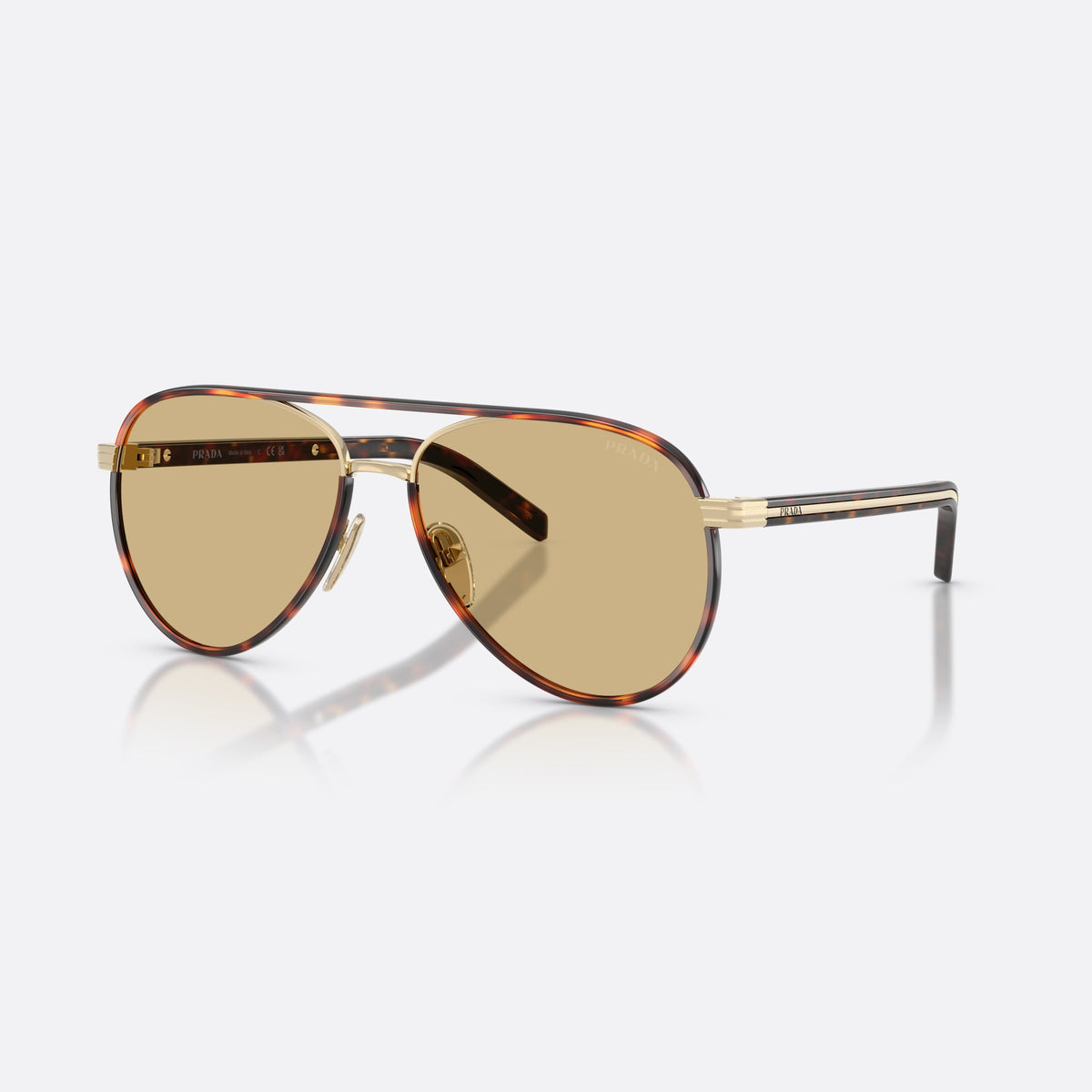 Prada PR B57S 21E10R sunglasses, gold pilot frame for women, double bridge with metal top bar