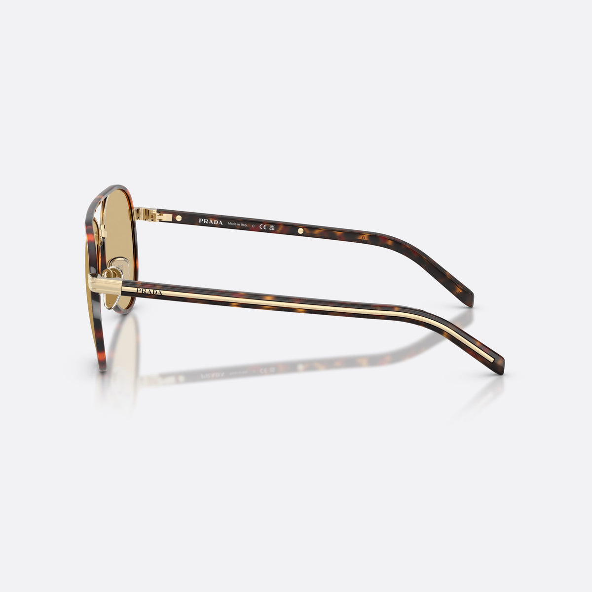 Prada PR B57S 21E10R sunglasses, gold pilot frame for women, double bridge with metal top bar, side view