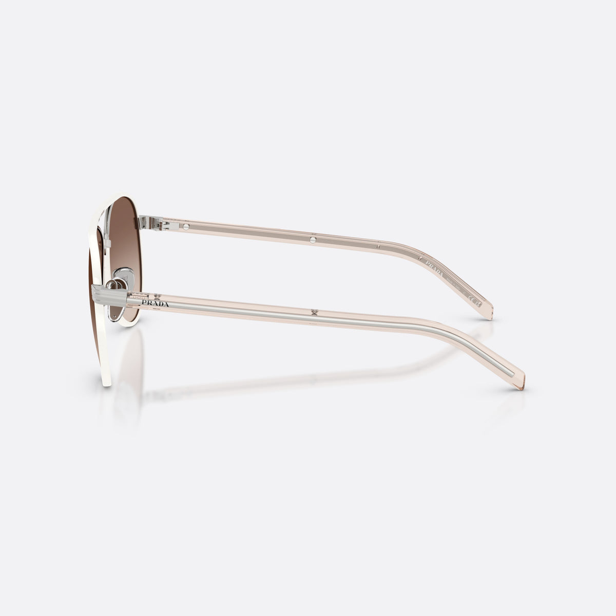 Prada PR B57S 23E10S sunglasses, silver pilot frame for women, double bridge with metal top, side view