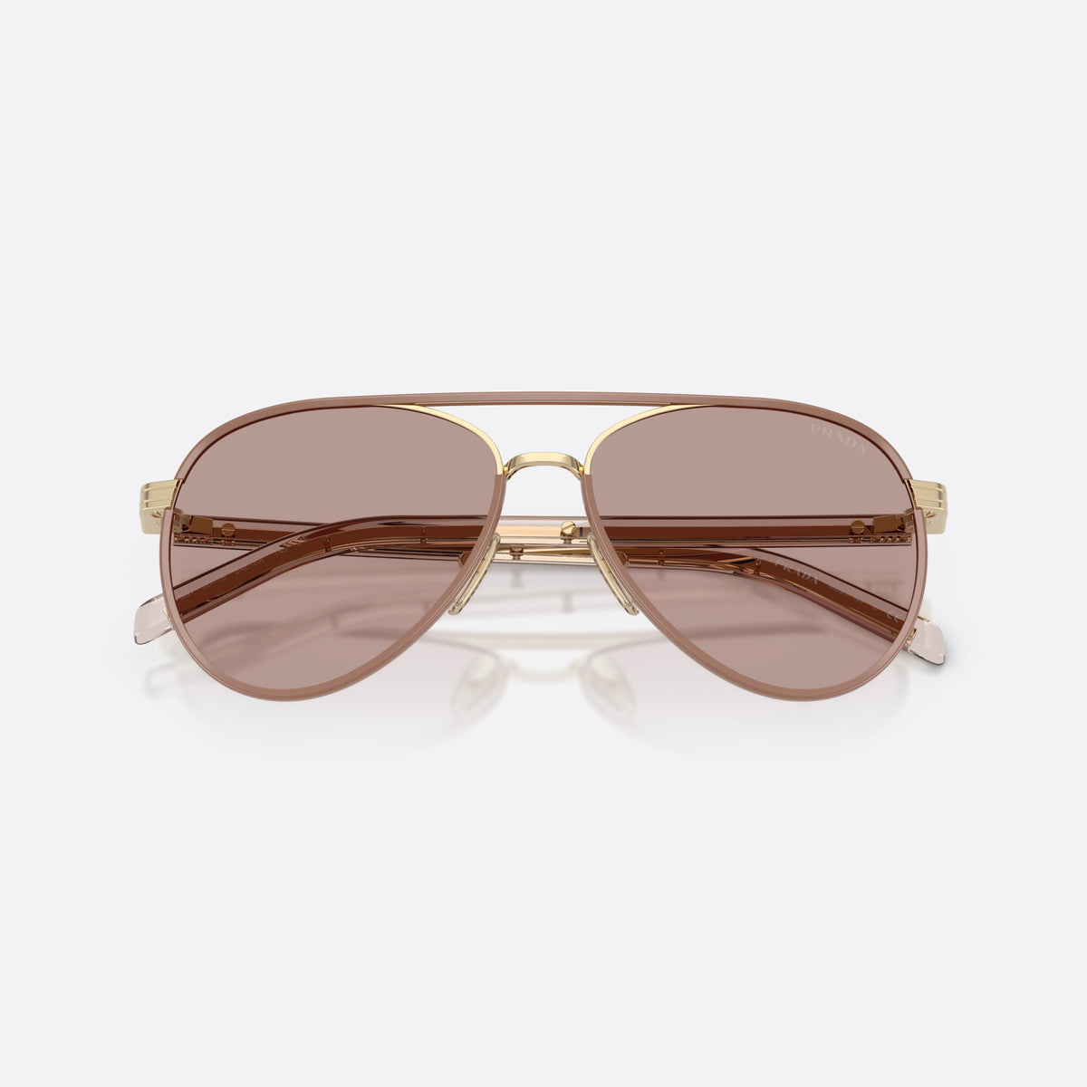 Ochelari de soare Prada PR B57S 24E20I, pilot auriu, pentru femei, punte dublă cu partea superioară metalică, ramă completă, cu brațele pliate