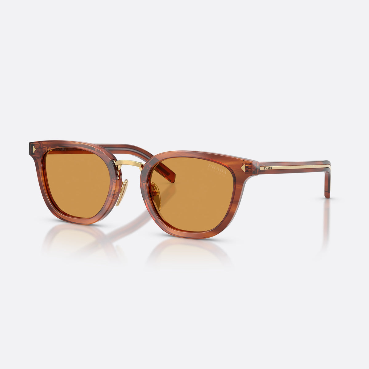 Prada PR C01SD 27F60F sunglasses, brown cat eye frame for men, brand lettering on temples, full-rim frame