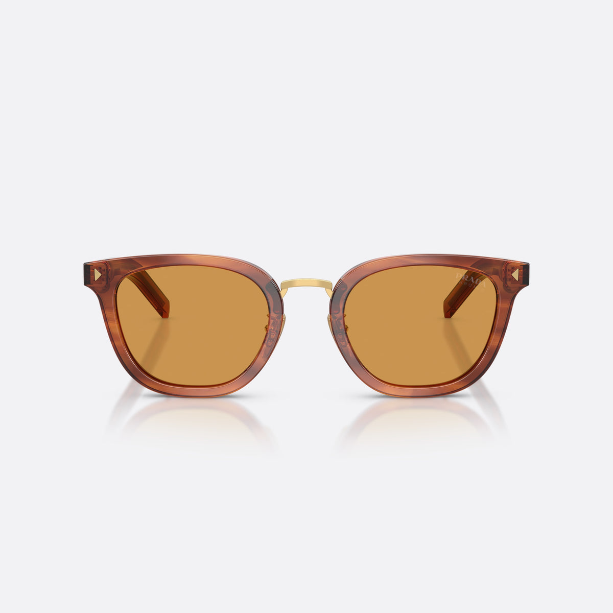 Prada PR C01SD 27F60F sunglasses, brown cat eye frame for men, brand lettering on temples, full-rim frame, front view