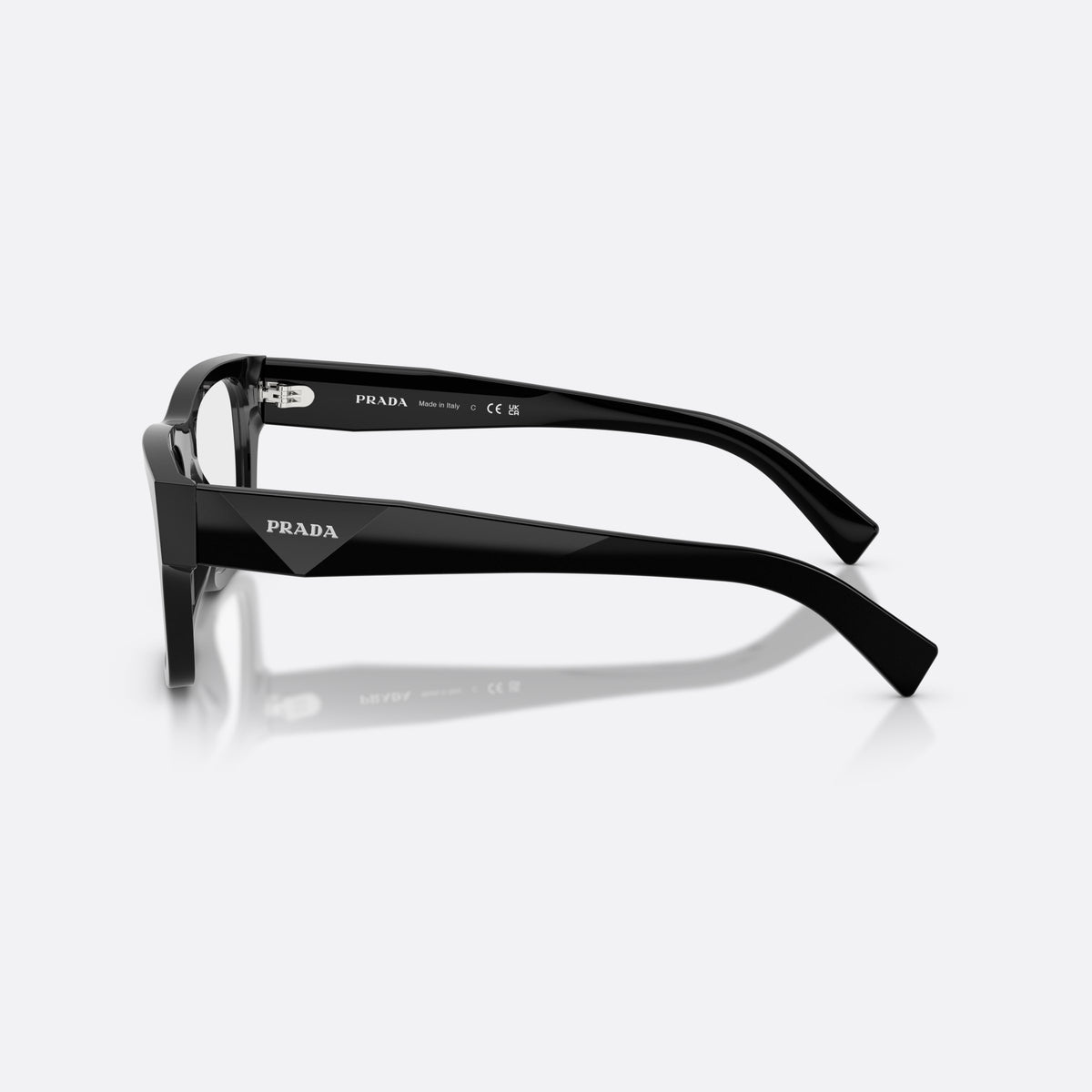 Rame ochelari de vedere Prada PR C01V 16K1O1, pillow negru, pentru bărbați, punte keyhole, literele brandului pe brațe, vedere laterală