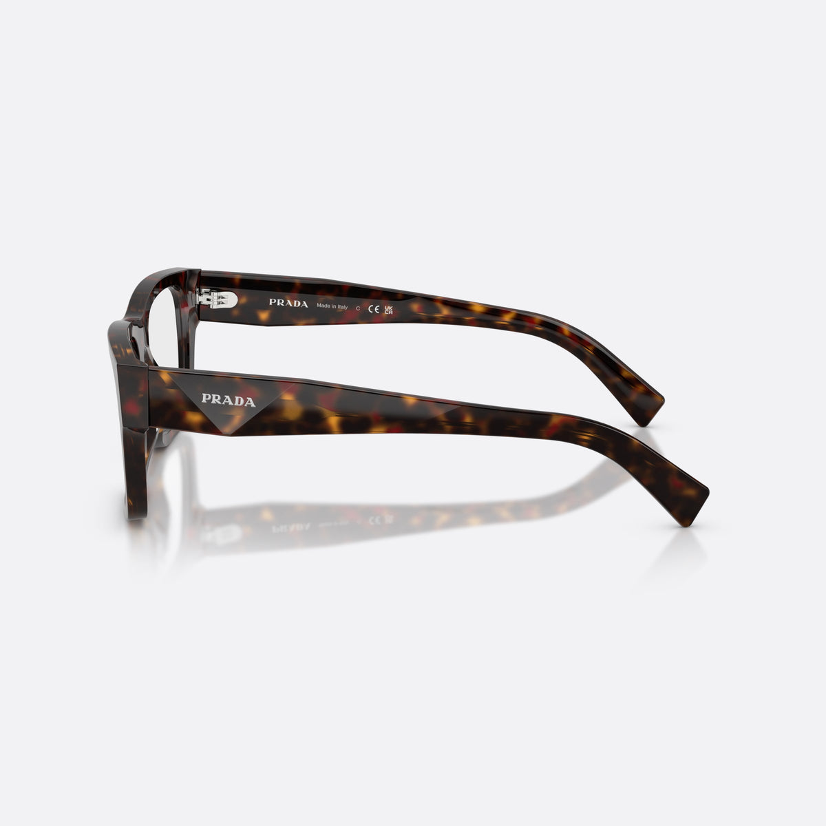 Rame ochelari de vedere Prada PR C01V 17N1O1, pillow havana, pentru bărbați, punte simplă tip șa, literele brandului pe brațe, vedere laterală