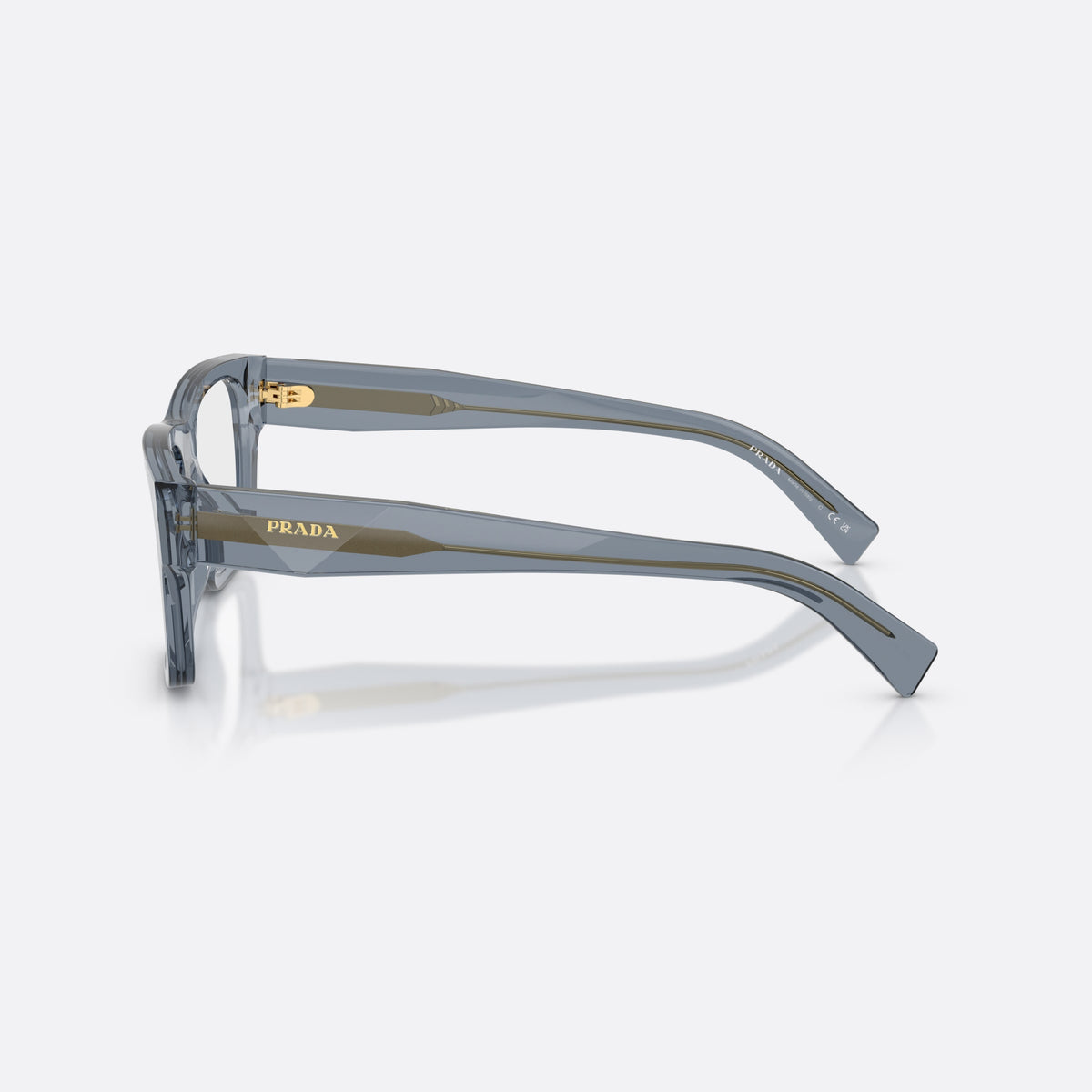 Prada PR C01V 17T1O1 eyeglasses, blue pillow frame for men, plain bridge with rounded top, full-rim frame, side view