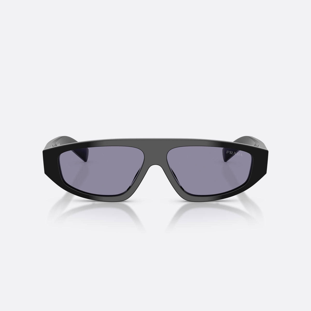 Prada PR C02S 16K50B sunglasses, black irregular frame for men, plain integrated bridge, brand lettering on temples, front view