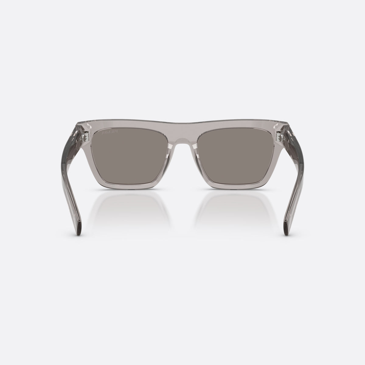 Prada PR C03S 10J80Q sunglasses, grey rectangle frame for men, plain bridge, brand lettering on temples, full-rim frame, back view