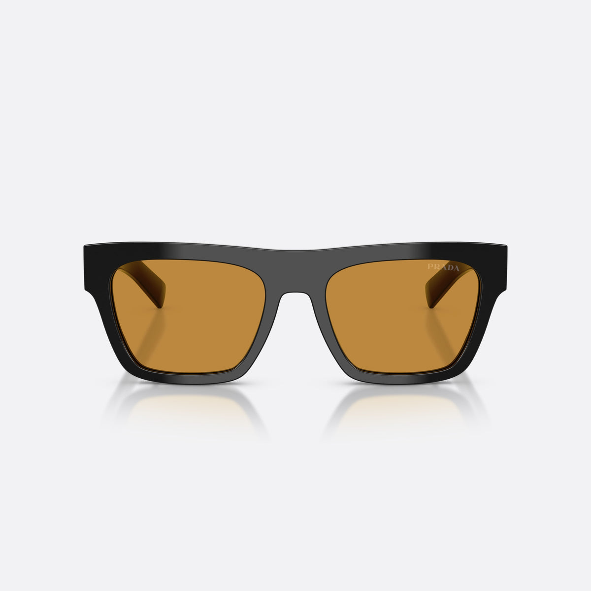 Prada PR C03S 16K50P sunglasses, black rectangle frame for men, plain bridge, brand lettering on the temples, full-rim frame, front view