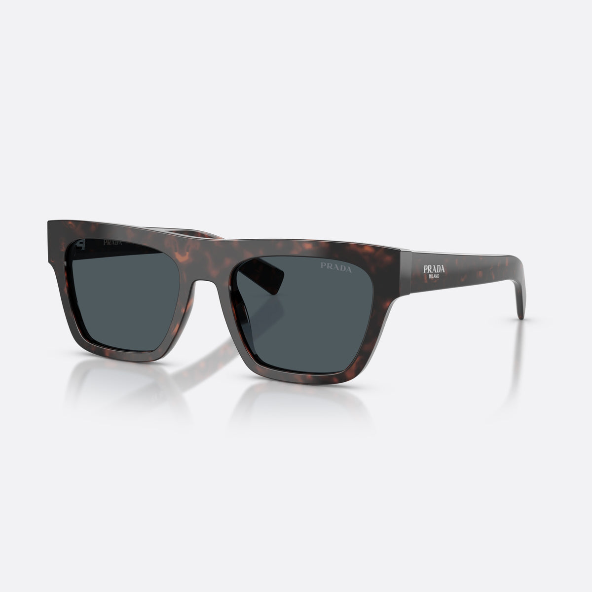 Prada PR C03S 17N70B sunglasses, havana rectangle frame for men, plain bridge, integrated into frame, full-rim thick frame