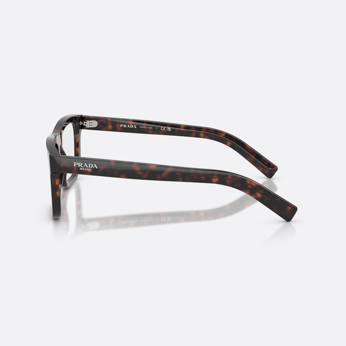 Rame ochelari de vedere Prada PR C03V 17N1O1, pillow havana, pentru bărbați, punte simplă, literele brandului pe braț, ramă completă, vedere laterală