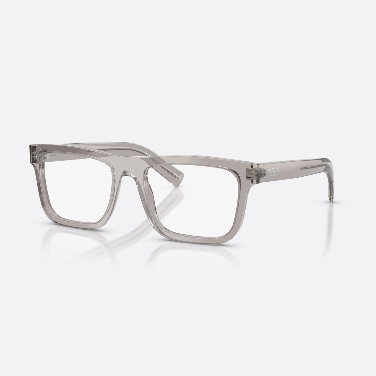 Prada PR C03V 18J1O1 eyeglasses, grey pillow frame for men, plain bridge, integrated into frame, full-rim frame