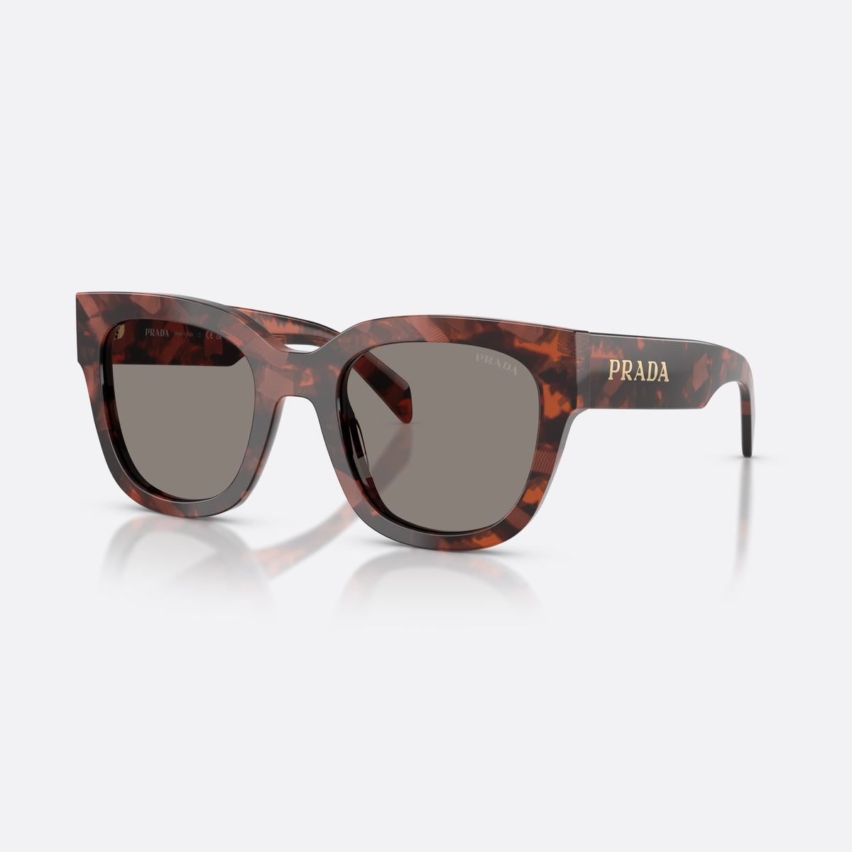 Prada PR C04S 23F80Q sunglasses, havana square frame for women, plain bridge, integrated into frame, full rim frame
