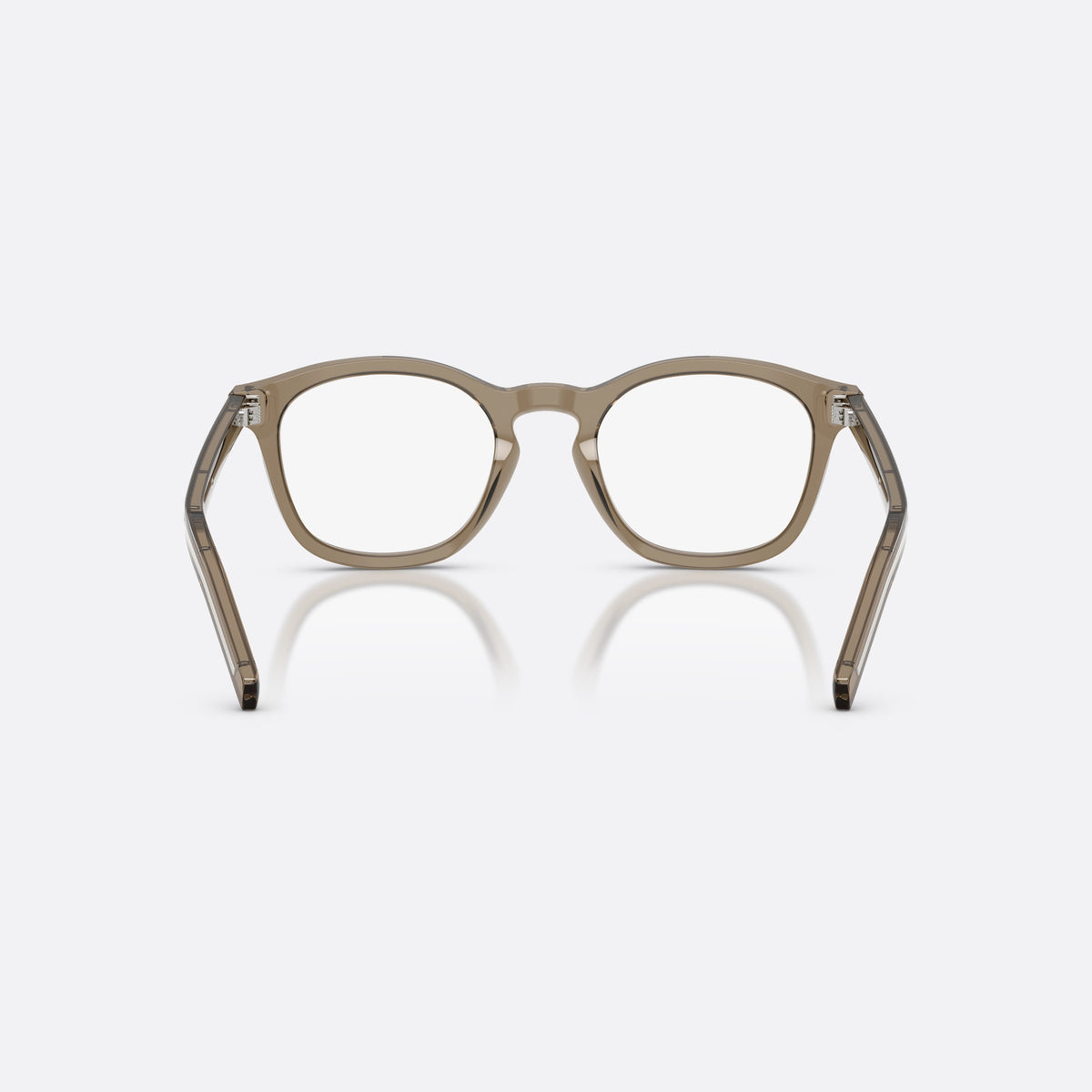 Prada PR C04V 18T1O1 eyeglasses, brown pillow frame for men, brand lettering on temples, full-rim frame, back view