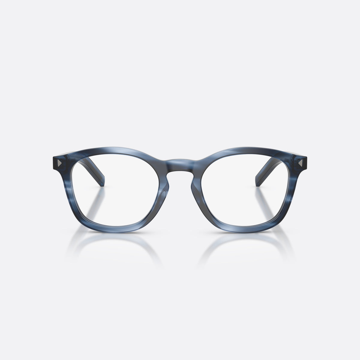Prada PR C04V 26F1O1 eyeglasses, blue pillow frame for men, brand lettering on the temples, full-rim frame, front view