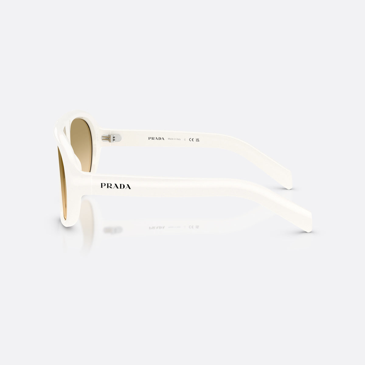 Ochelari de soare Prada PR C05S 17K20S, neregulat alb, pentru femei, punte dublă simplă, literele brandului pe brațe, vedere laterală
