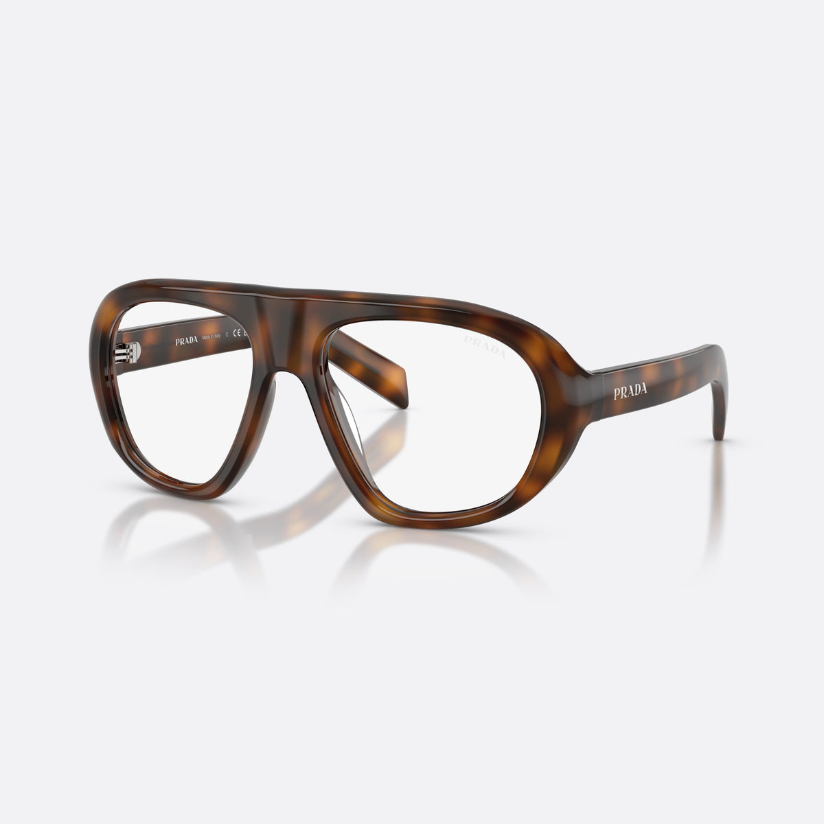 Prada PR C05S 20D08N sunglasses, havana irregular frame for women, saddle bridge with thick profile, full-rim frame