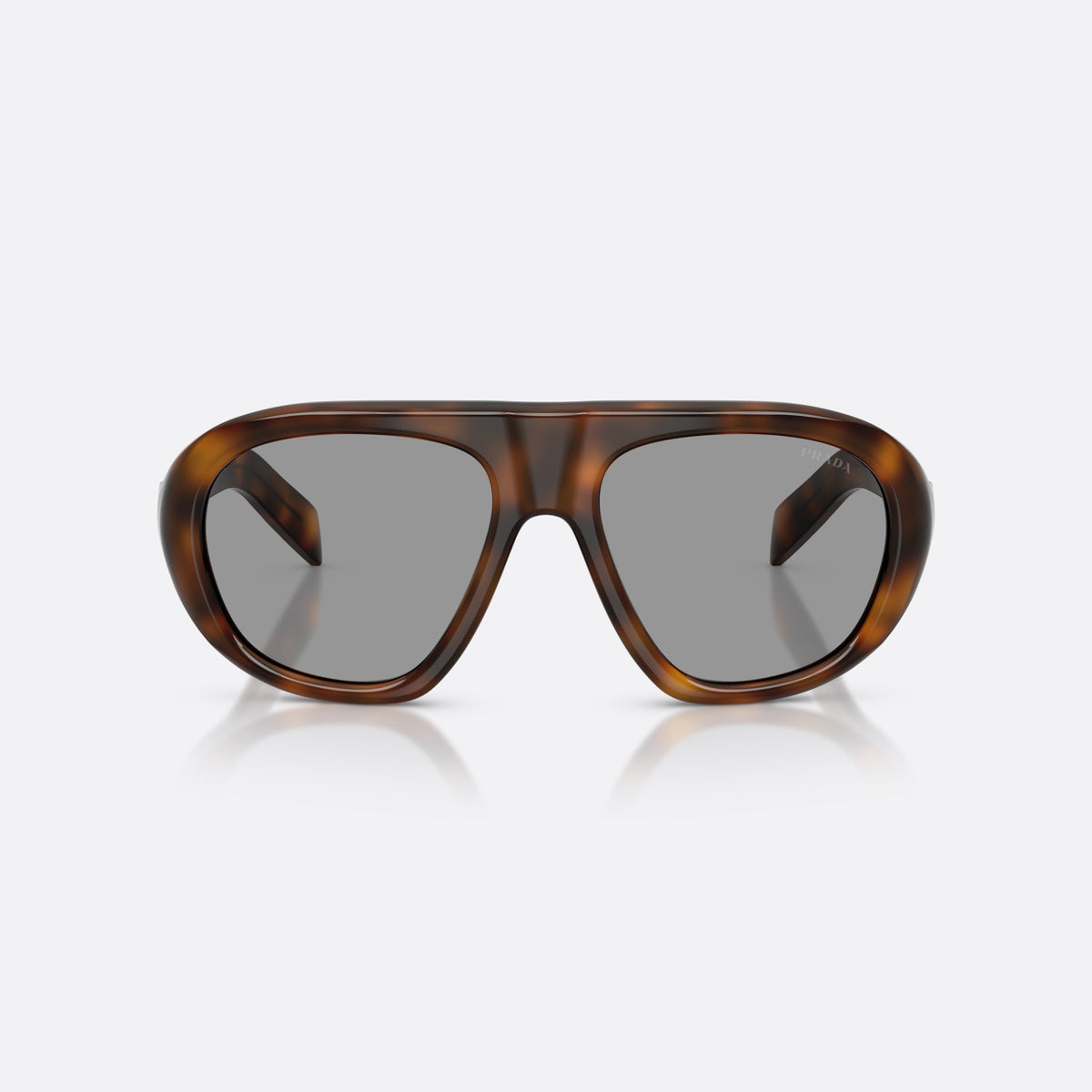 Prada PR C05S 20D50Q sunglasses, havana irregular frame for women, plain double bridge, brand logo on temple, full-rim frame, front view