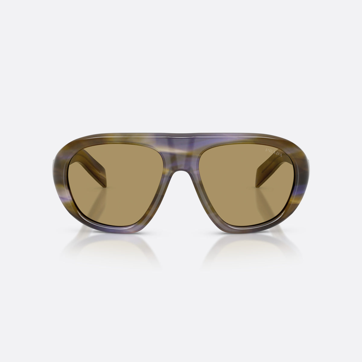 Prada PR C05S 23G70G sunglasses, brown irregular frame for women, plain double bridge, brand logo on temple, full-rim frame, front view