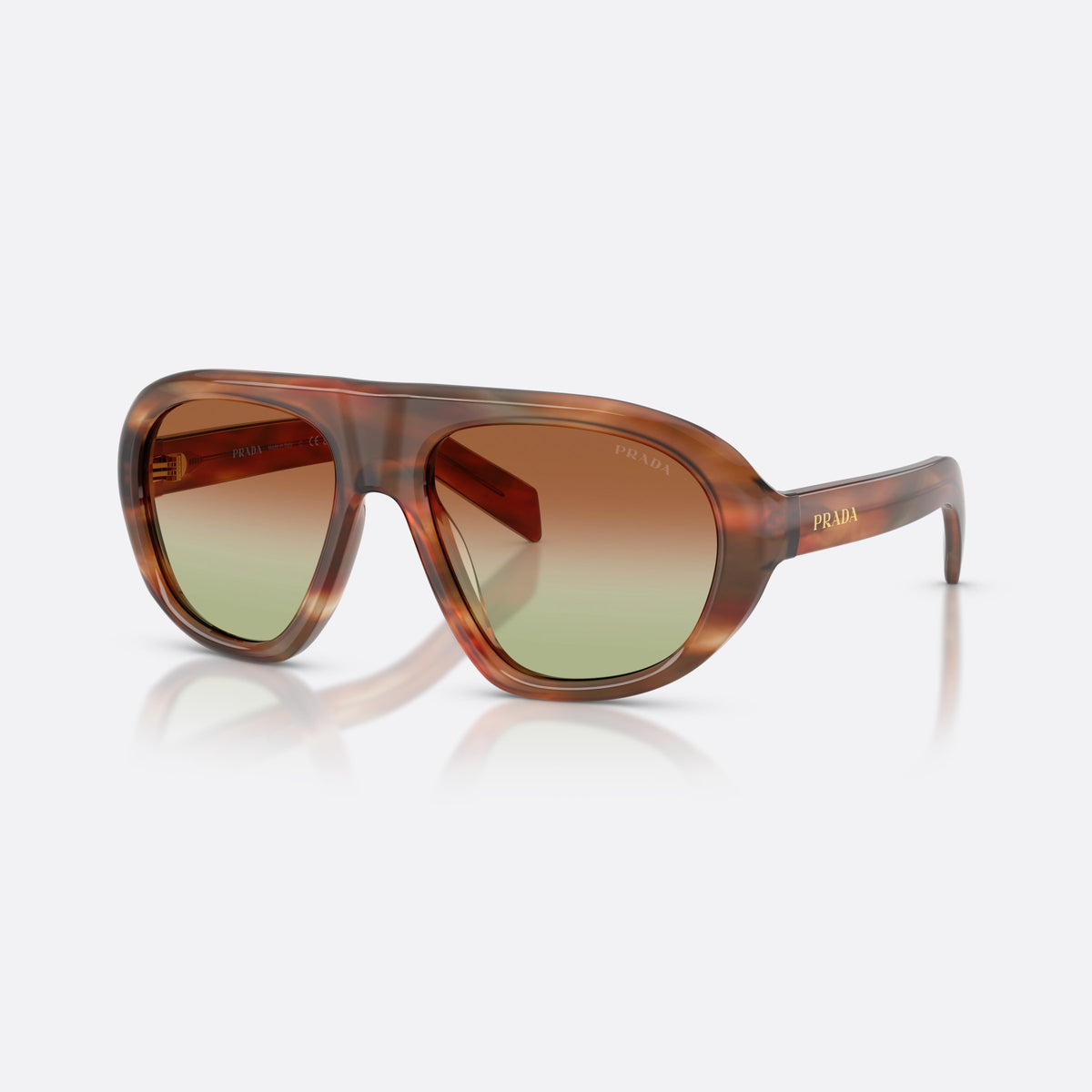 Prada PR C05S 24G70T sunglasses, brown irregular frame for women, plain double bridge, brand logo on lens