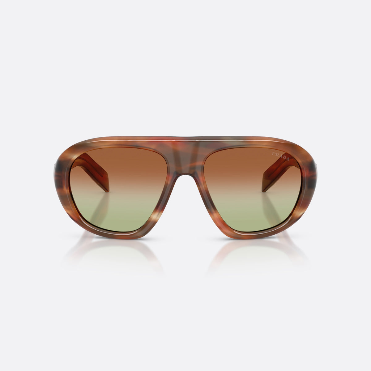 Prada PR C05S 24G70T sunglasses, brown irregular frame for women, plain double bridge, brand logo on lens, front view