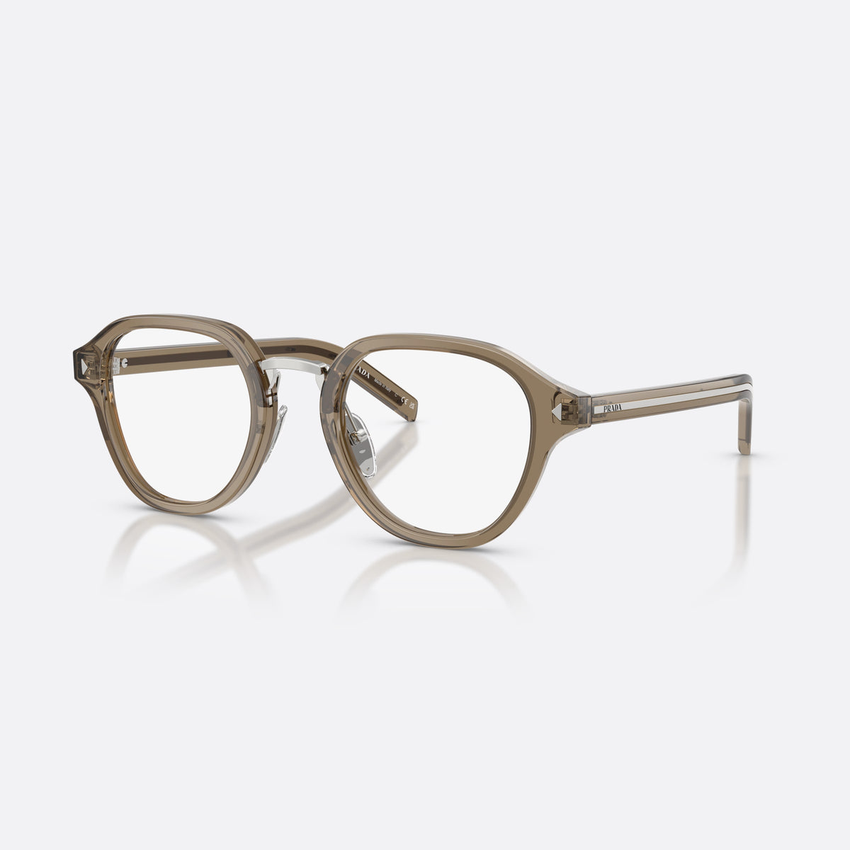 Prada PR C05V 18T1O1 eyeglasses, brown phantos frame for men, brand lettering on temples, full-rim frame