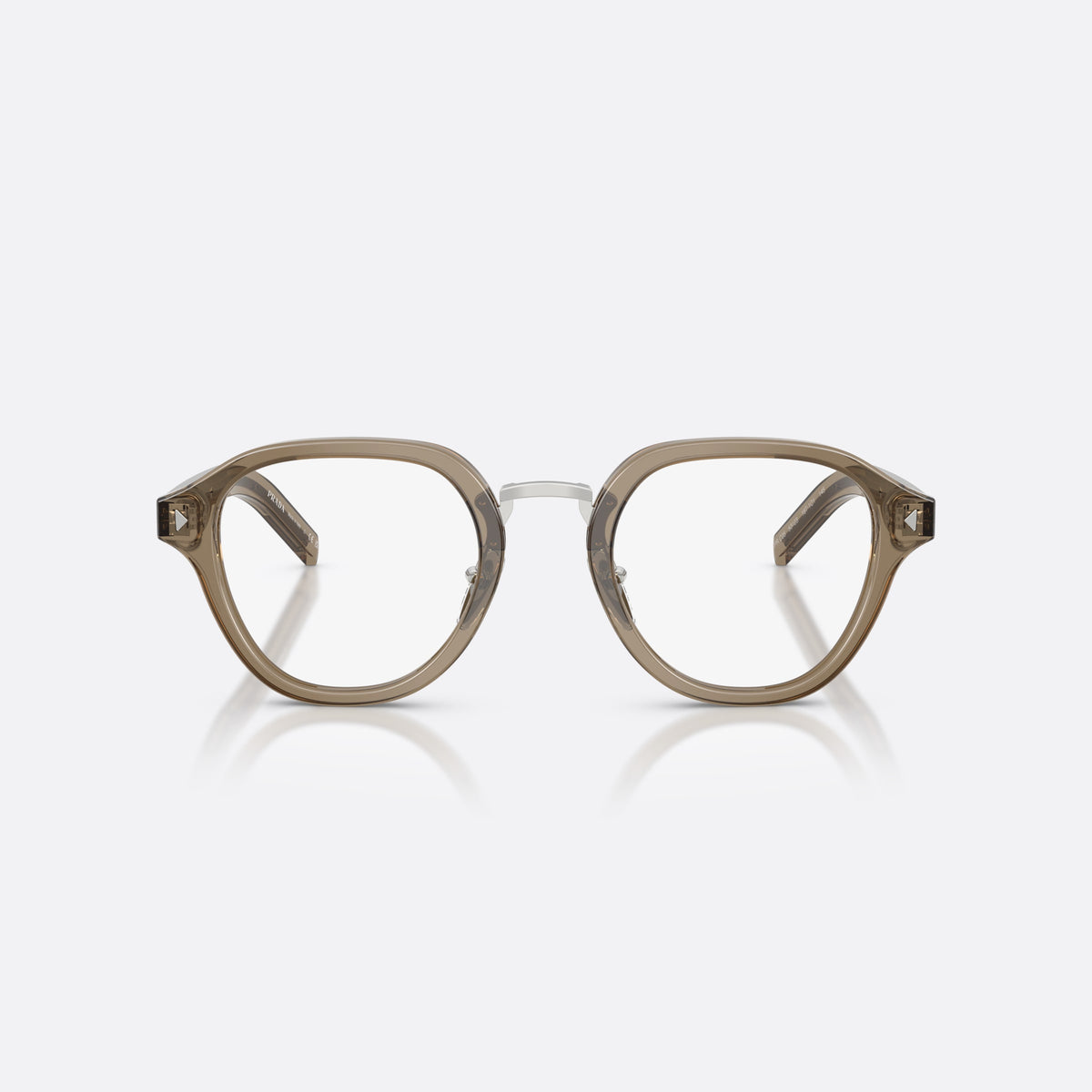 Prada PR C05V 18T1O1 eyeglasses, brown phantos frame for men, brand lettering on temples, full-rim frame, front view