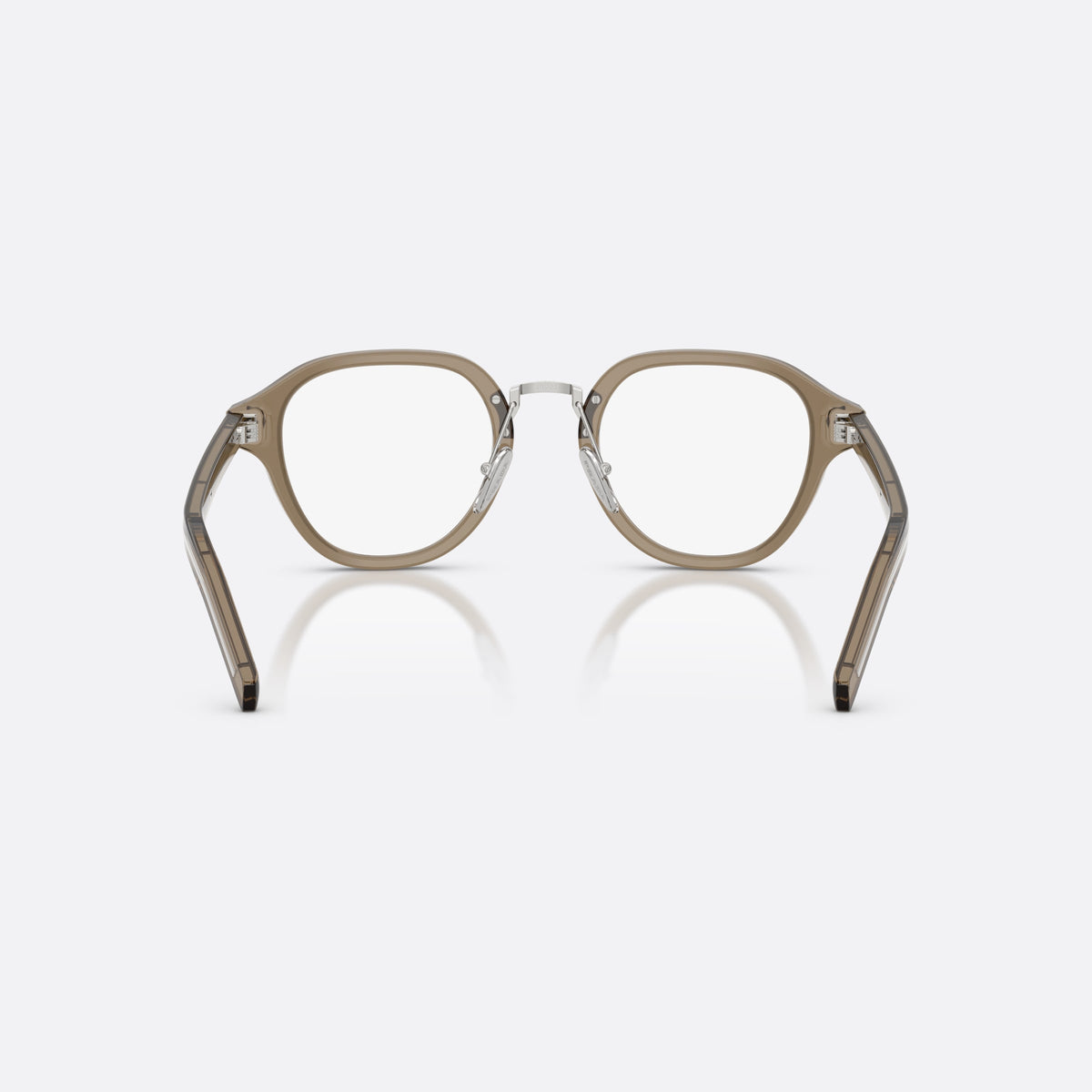 Prada PR C05V 18T1O1 eyeglasses, brown phantos frame for men, brand lettering on temples, full-rim frame, back view
