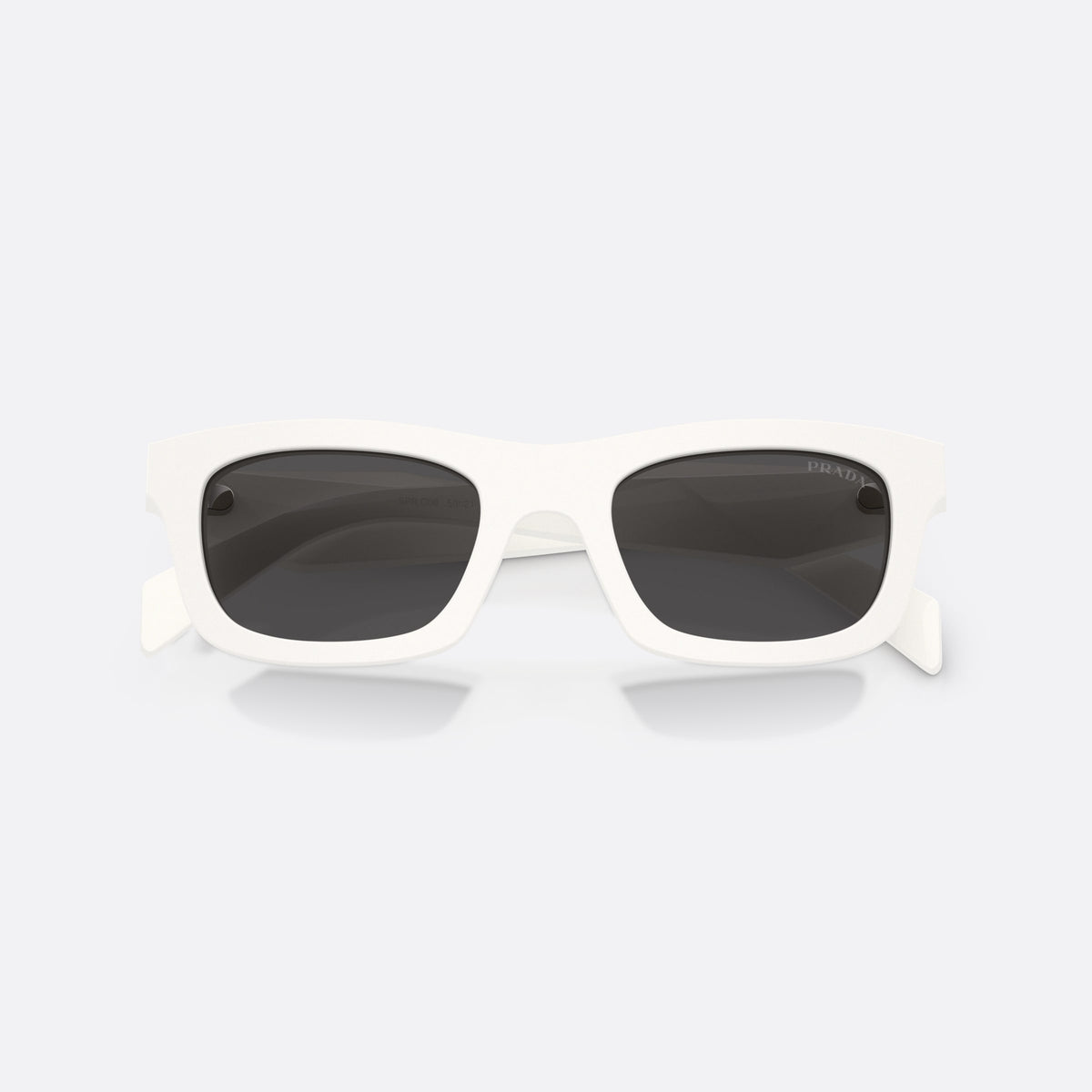 Prada PR C06S 17K08Z sunglasses, white pillow frame for women, plain bridge, integrated into frame, wide tapered temples, folded