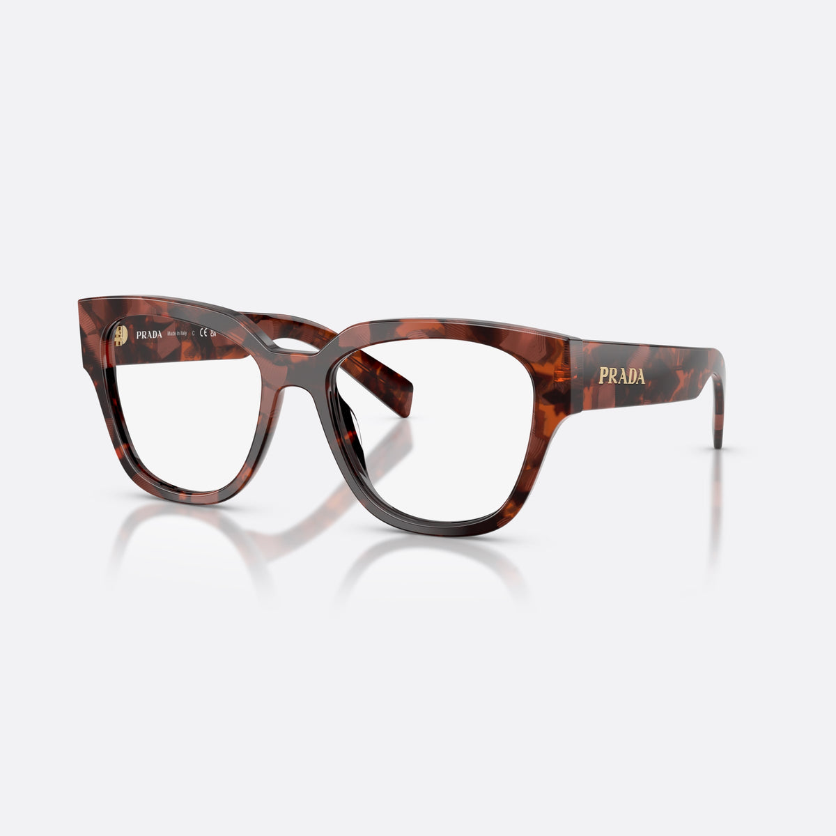 Rame ochelari de vedere Prada PR C06V 23F1O1, ovali havana, pentru femei, punte simplă din acetat, literele brandului pe brațe