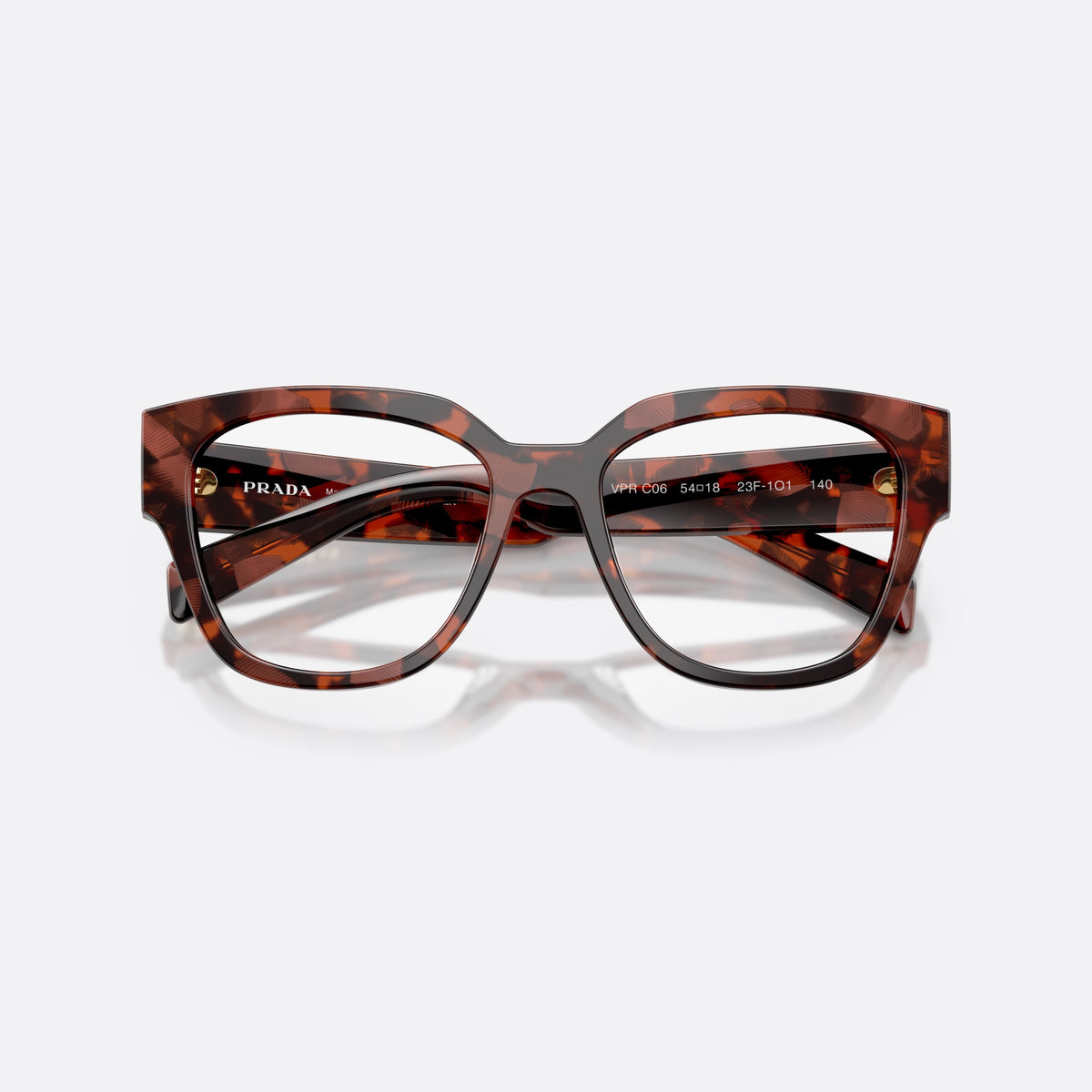 Rame ochelari de vedere Prada PR C06V 23F1O1, ovali havana, pentru femei, punte simplă din acetat, literele brandului pe brațe, cu brațele pliate