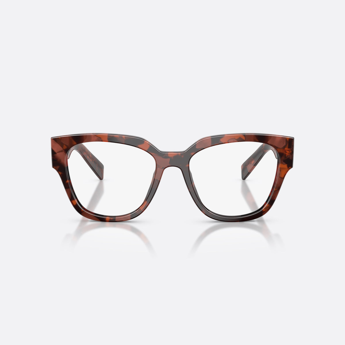 Rame ochelari de vedere Prada PR C06V 23F1O1, ovali havana, pentru femei, punte simplă, literele brandului pe brațe, ramă completă, vedere din față