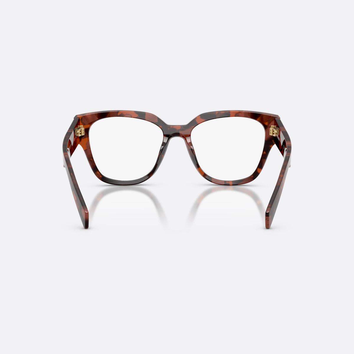 Rame ochelari de vedere Prada PR C06V 23F1O1, ovali havana, pentru femei, punte simplă, literele brandului pe brațe, ramă completă, vedere din spate
