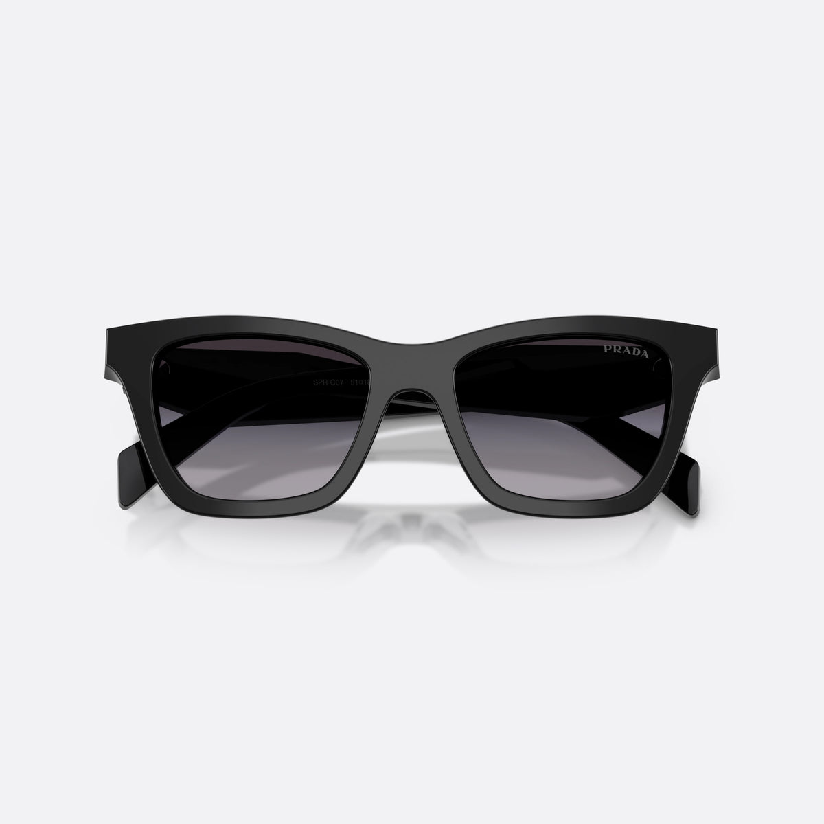 Ochelari de soare Prada PR C07S 16K90A, fluture negru, pentru femei, punte simplă, logo-ul brandului pe brațe, brațe late, conice, cu brațele pliate