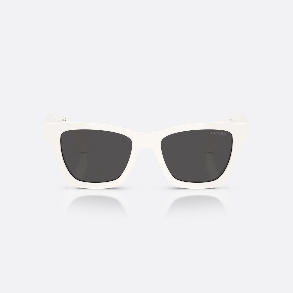 Prada PR C07S 17K08Z sunglasses, white butterfly frame for women, plain bridge, brand lettering on temples, full-rim frame, front view