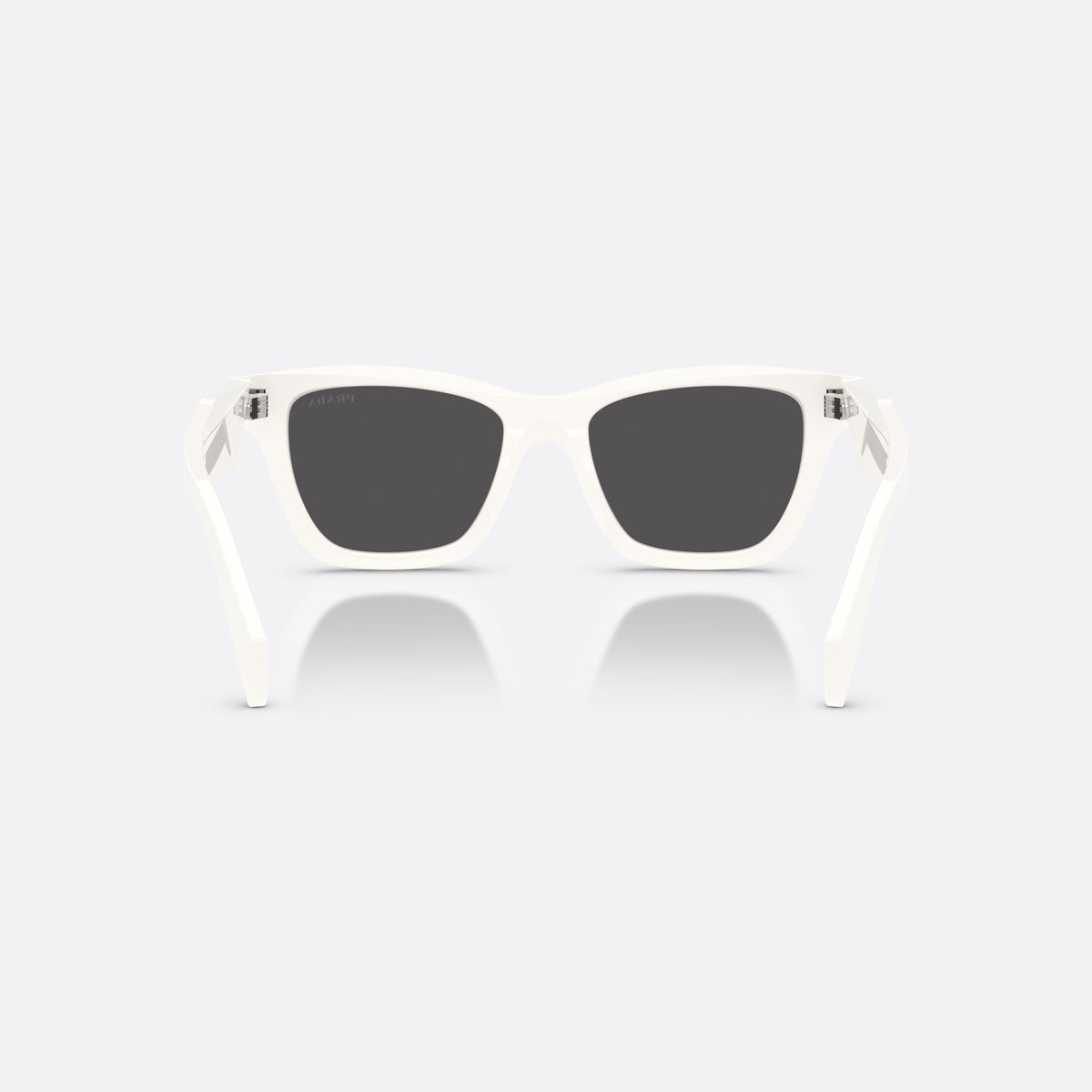 Prada PR C07S 17K08Z sunglasses, white butterfly frame for women, plain bridge, brand lettering on temples, full-rim frame, back view