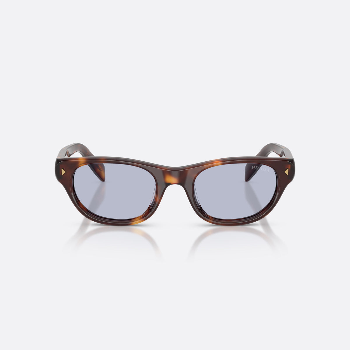 Prada PR C08S 15W30X sunglasses, havana cat eye frame for women, plain bridge, brand lettering on temples, front view