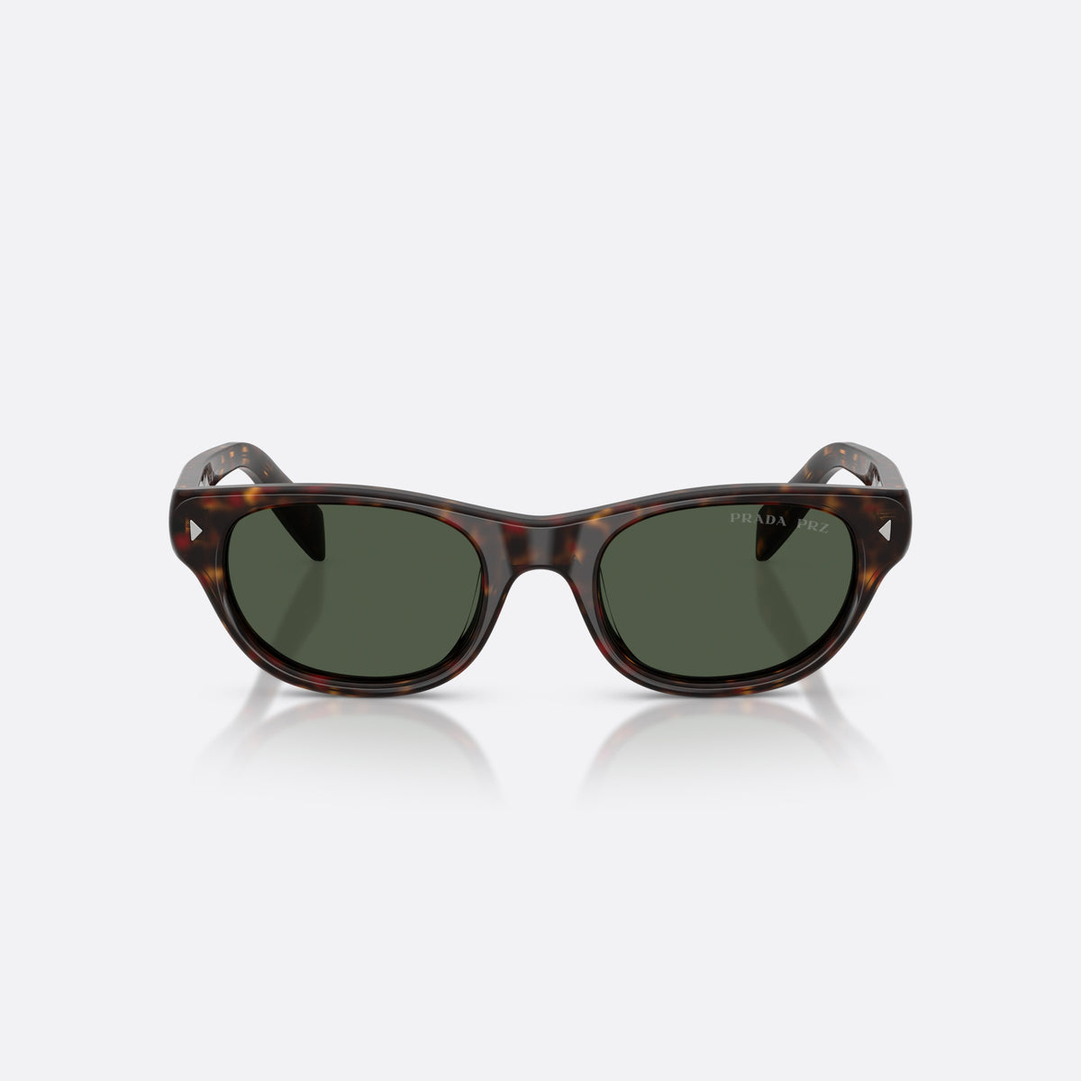 Prada PR C08S 17N90V sunglasses, havana cat eye frame for women, plain bridge, brand lettering on temples, full-rim frame, front view