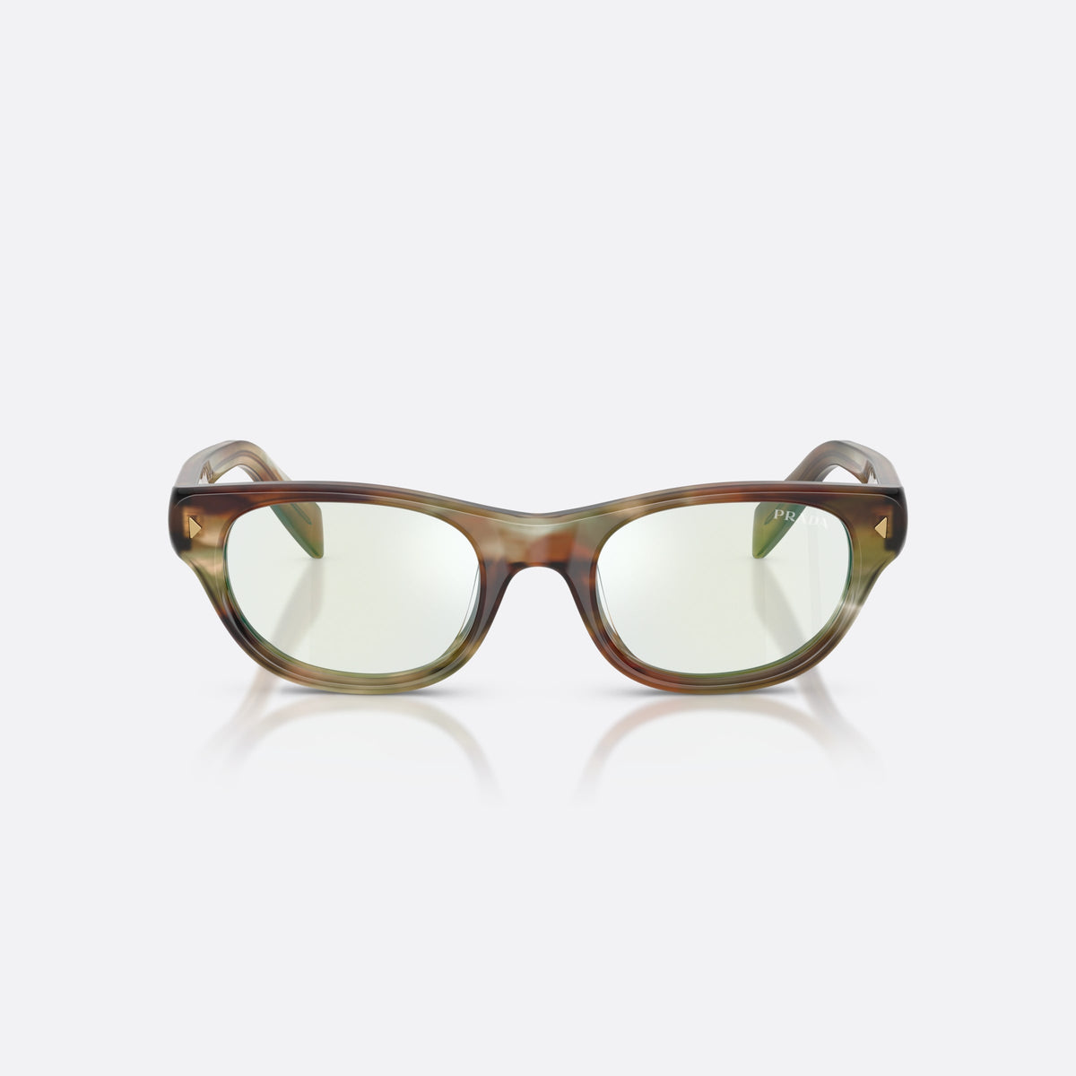 Prada PR C08S 27J20X sunglasses, brown cat eye frame for women, plain bridge, brand lettering on temples, full-rim frame, front view