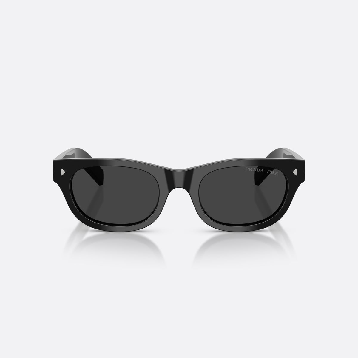 Prada PR C09S 16K08G sunglasses, black cat eye frame for men, keyhole bridge, brand lettering on temples, front view