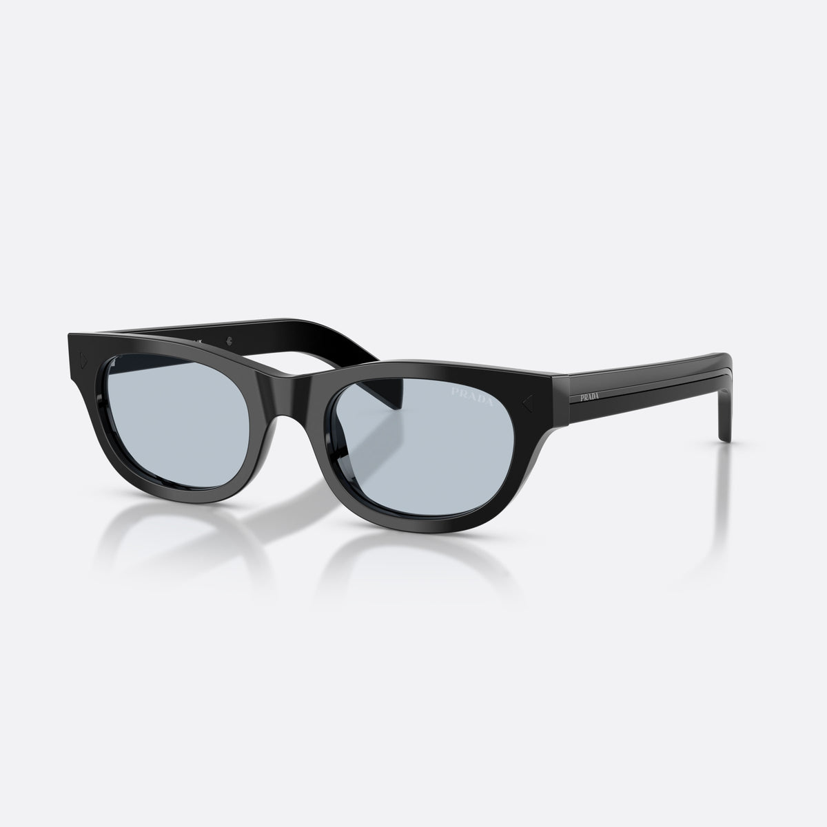 Prada PR C09S 16K30W sunglasses, black cat eye frame for men, keyhole bridge, brand lettering on temple