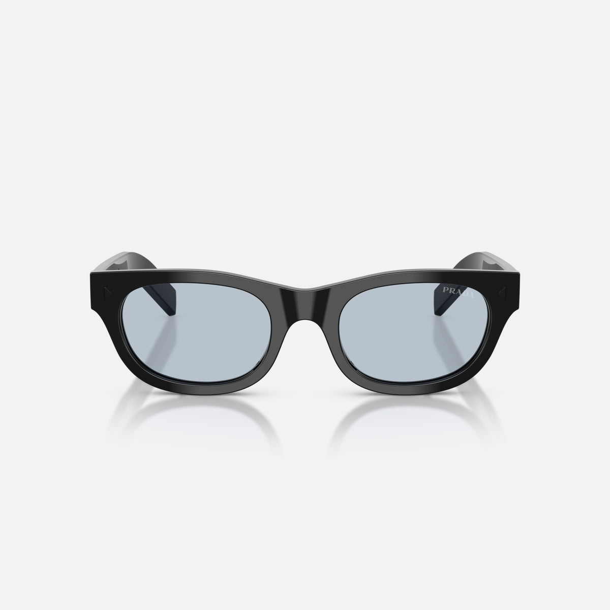 Prada PR C09S 16K30W sunglasses, black cat eye frame for men, keyhole bridge, brand lettering on temple, front view