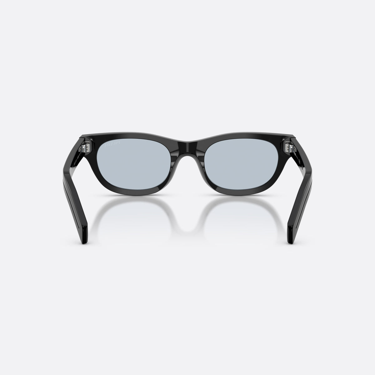 Prada PR C09S 16K30W sunglasses, black cat eye frame for men, keyhole bridge, brand lettering on temple, back view