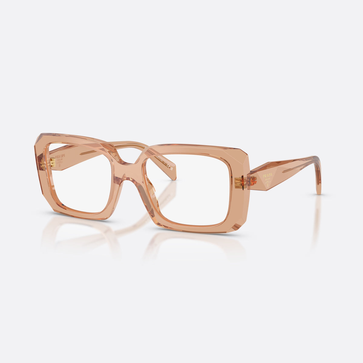 Prada PR C09V 20H1O1 eyeglasses, brown pillow frame for women, keyhole bridge, brand logo on temple, full-rim frame