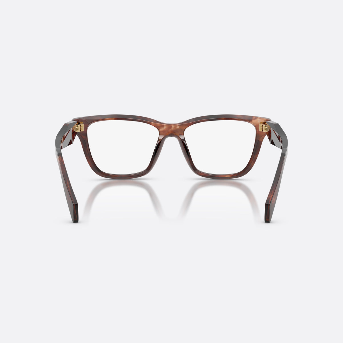 Rame ochelari de vedere Prada PR C10V 14P1O1, fluture havana, pentru femei, punte simplă tip șa, literele brandului pe brațe, vedere din spate