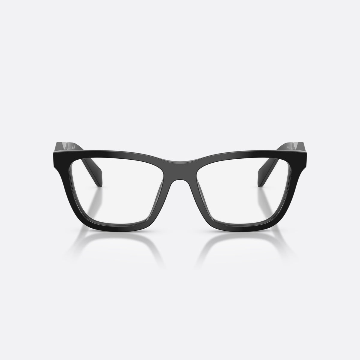 Prada PR C10V 16K1O1 eyeglasses, black butterfly frame for women, plain bridge, brand lettering on temples, full-rim frame, front view