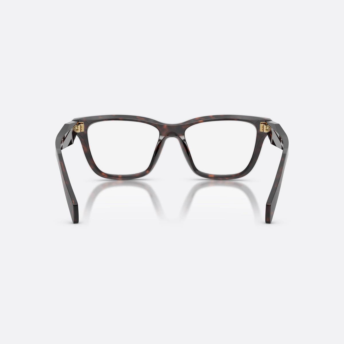 Rame ochelari de vedere Prada PR C10V 17N1O1, fluture havana, pentru femei, punte simplă cu dublă arcuire, literele brandului pe brațe, vedere din spate