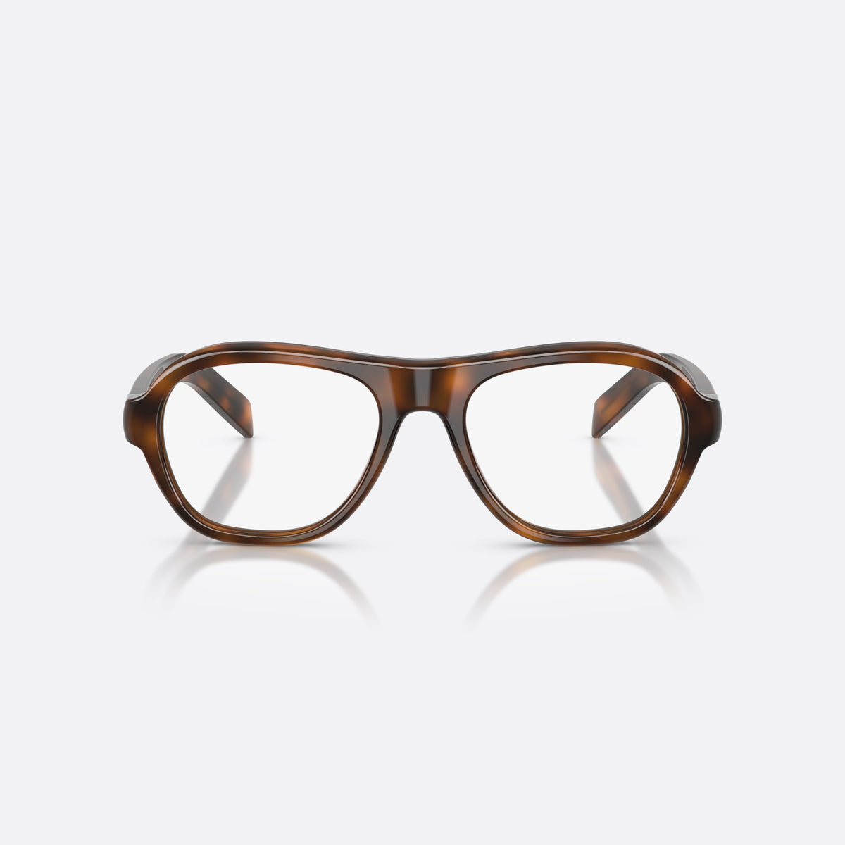 Prada PR C12V 20D1O1 eyeglasses, havana pillow frame for women, keyhole bridge, brand lettering on temple, full-rim frame, front view