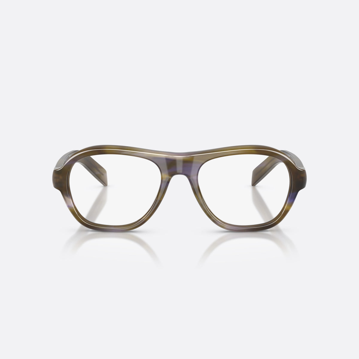 Prada PR C12V 23G1O1 eyeglasses, brown pillow frame for women, plain saddle bridge, brand lettering on temples, front view